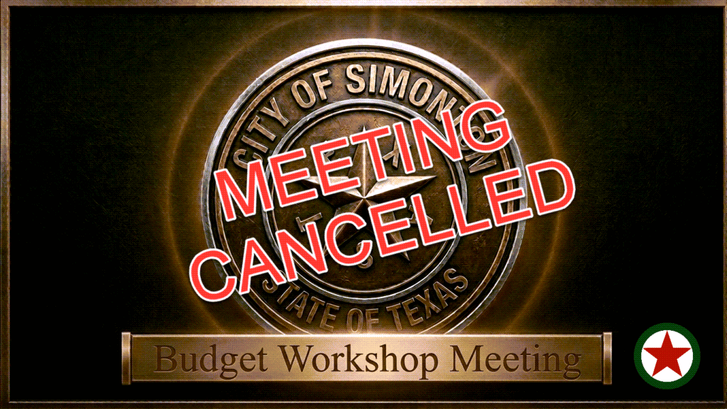 CANCELLED: Special City Council Meeting Set for Tuesday, September 8, 2026 at 6:30 pm. Budget Workshop #7